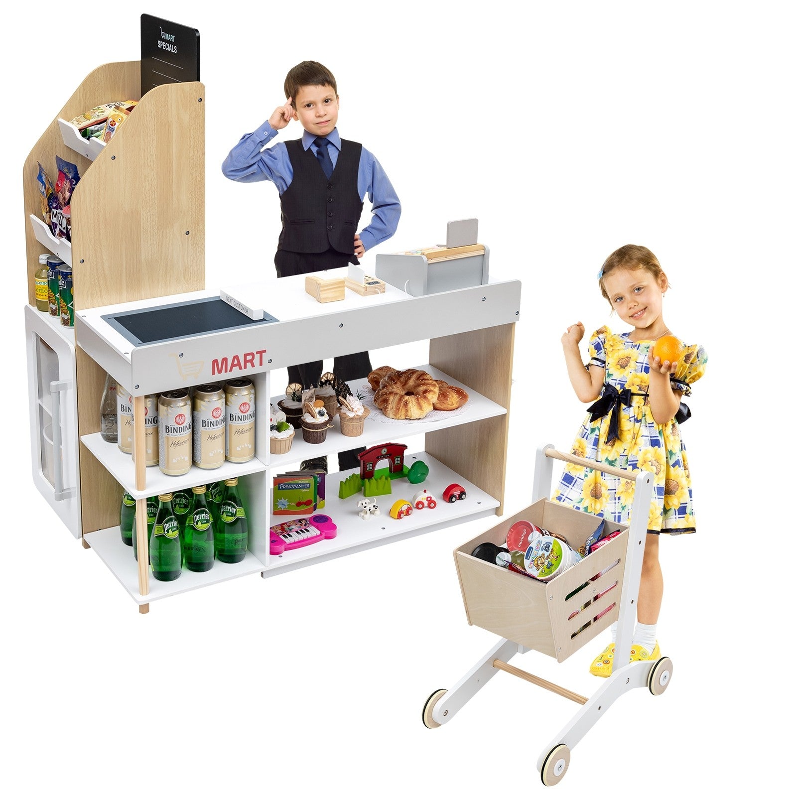 Costzon Pretend Grocery Store Playset, Supermarket Play Toy with Shopping Cart (Play Food Set are not Included)