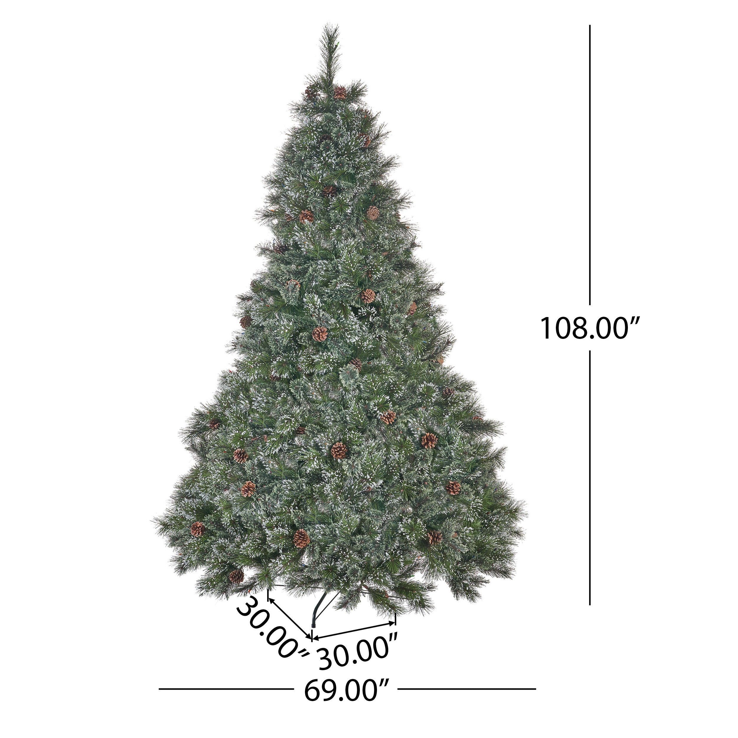 9-foot Cashmere Pine and Mixed Needles Hinged Artificial Christmas Tree with Snowy Branches and Pinecones