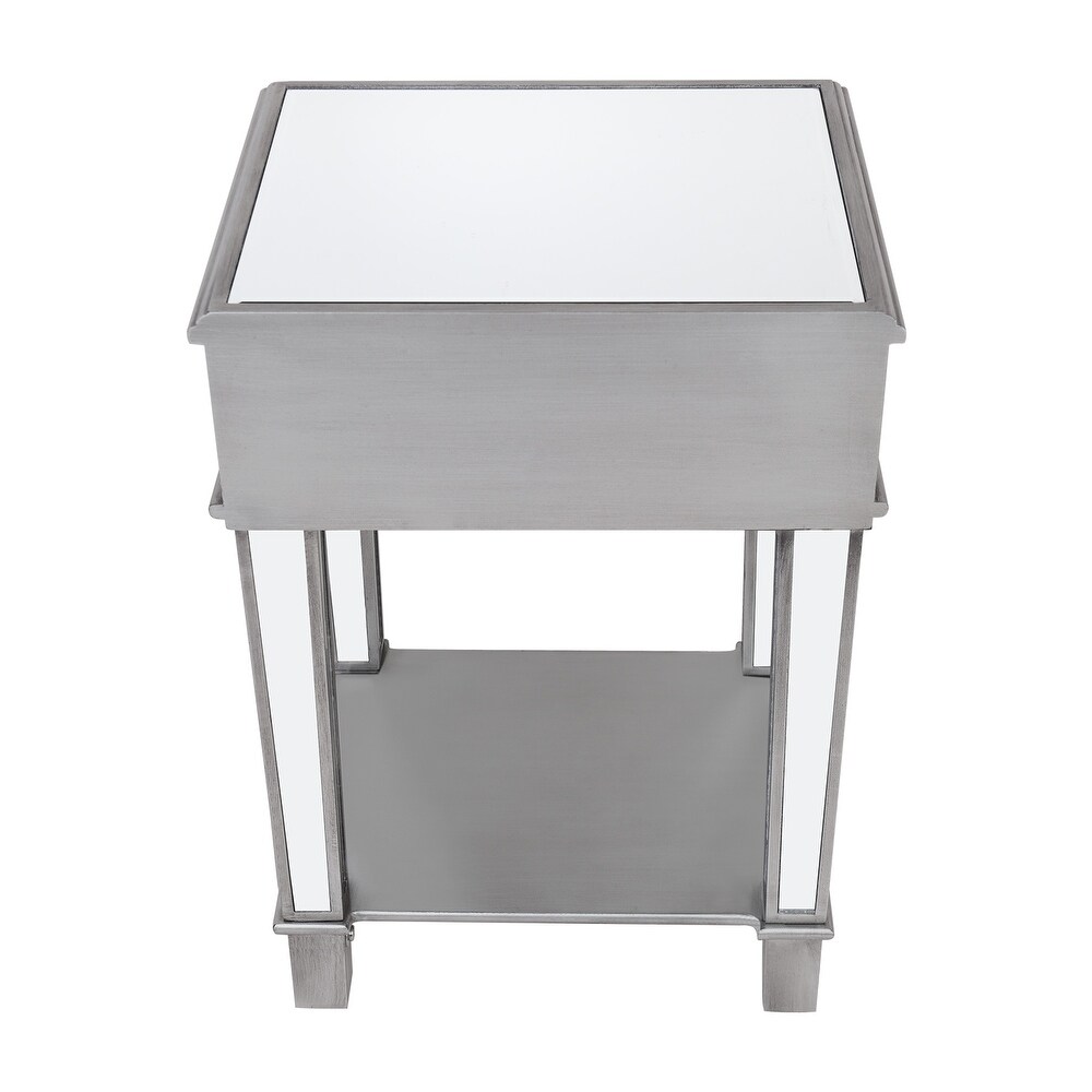 Mirrored Nightstand Drawer Glass Side End Table Silver Dresser Bedroom