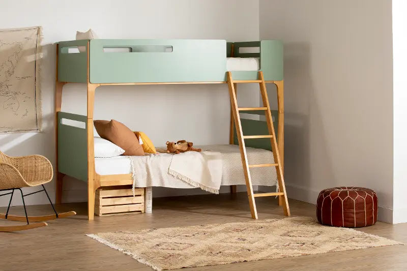 Bebble Natural and Sage Green Twin Bunk Bed