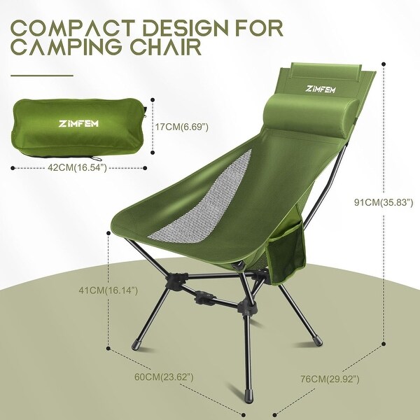 Portable Camping Chair with Headrest and Storage bag，Lightweight Foldable Chair