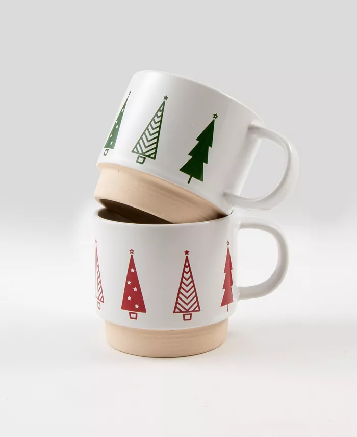 Thirstystone Stackable Mugs with Christmas Trees Set of 2