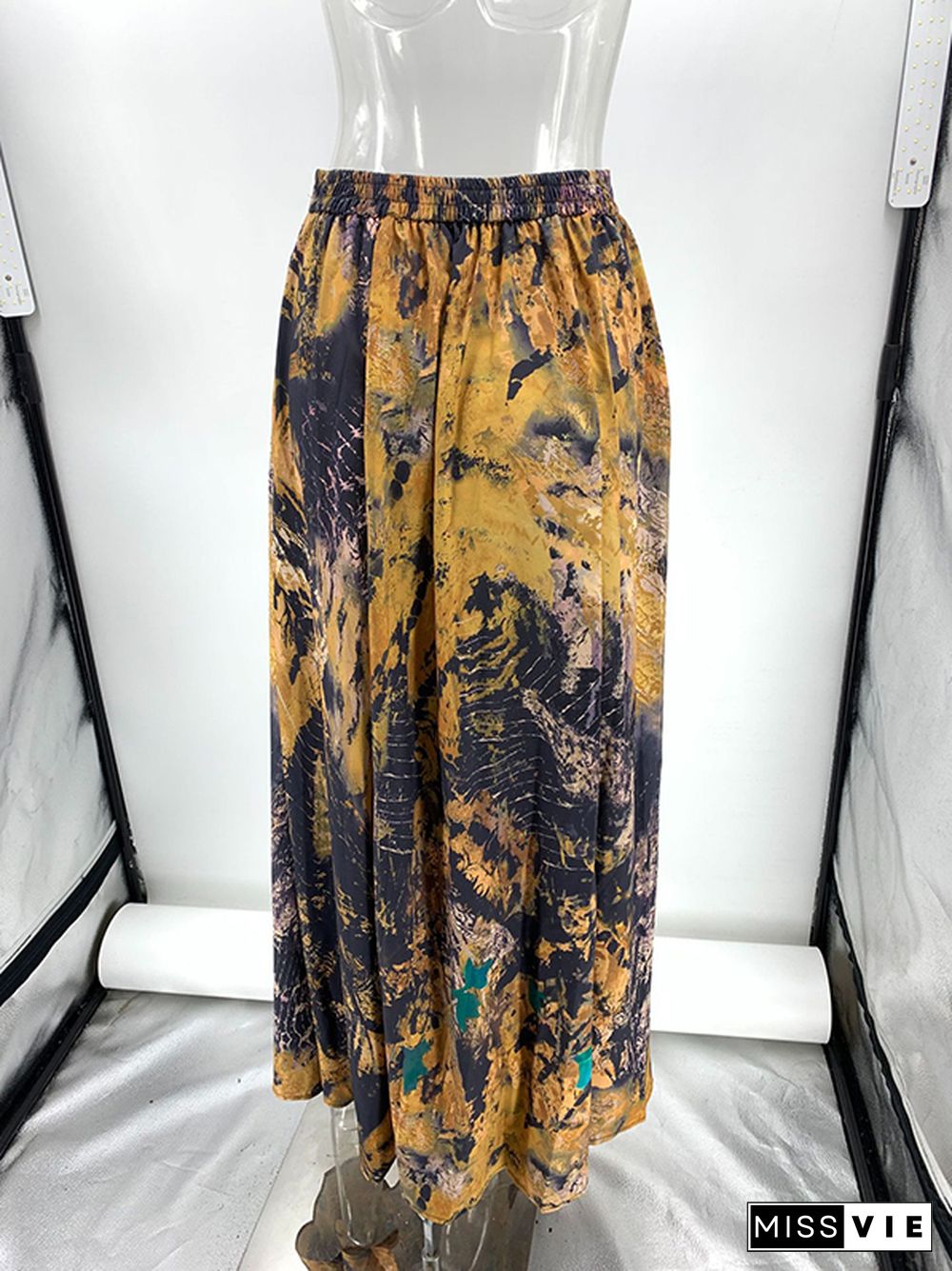 Loose Wrap Contrast Color Flower Print Skirts Bottoms