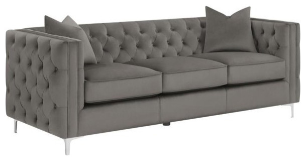 Contemporary Sofa  Cushioned Seat With Exterior  ampInner Button Tufting  Bronze   Midcentury   Sofas   by Decorn  Houzz