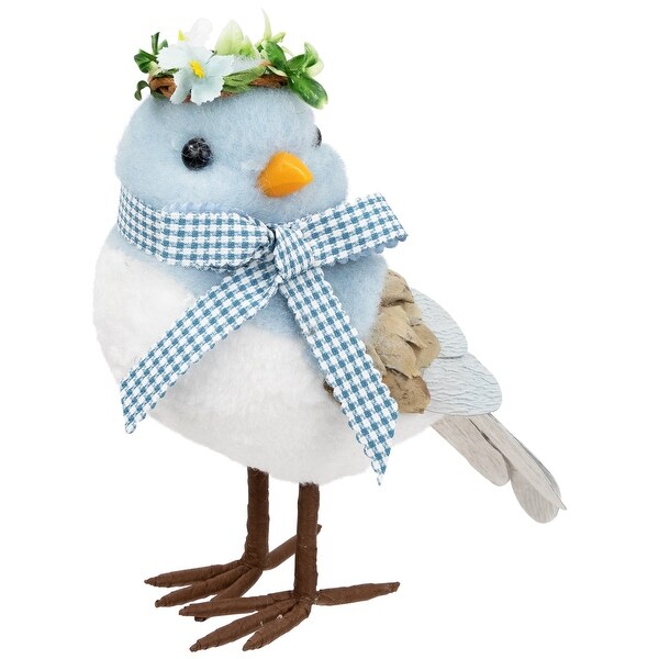 Plush Bluebird with Gingham Bow Easter Figurine