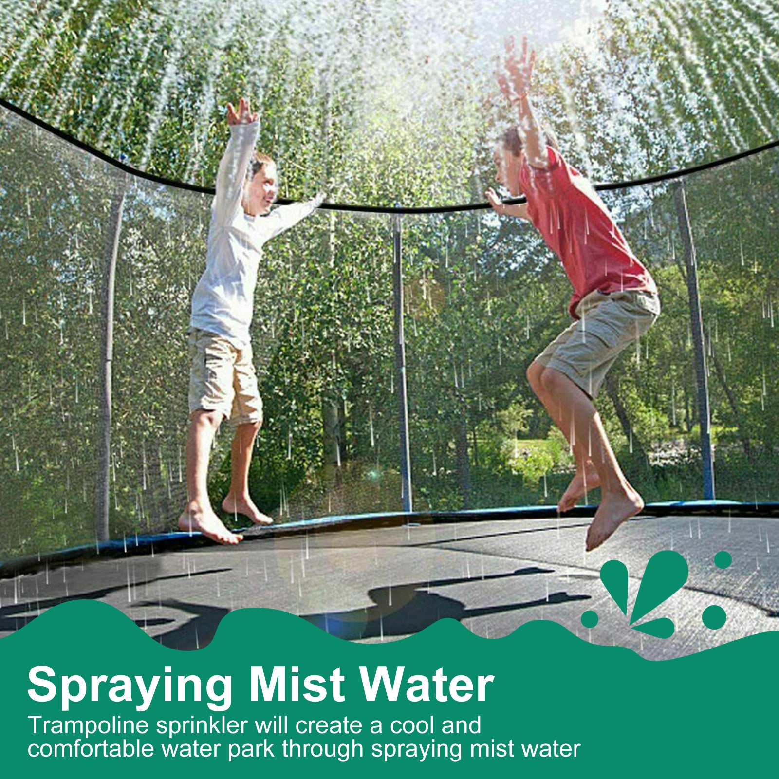 39.4ft Trampoline Sprinkler, TSV Trampoline Sprinkler for Kids Outdoor Accessories Enjoy Cool Summer Fun Hose Spray Water Toys Games for Children Adults in Park Backyard, PE Material