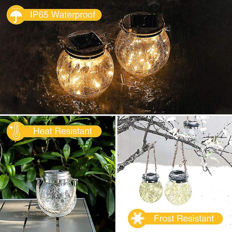 Solar Lights Outdoor Hanging Solar Lantern Crackle Glass Ball Waterproof Garden Decor Lamp For Patio/yard/tree/fence Decoration