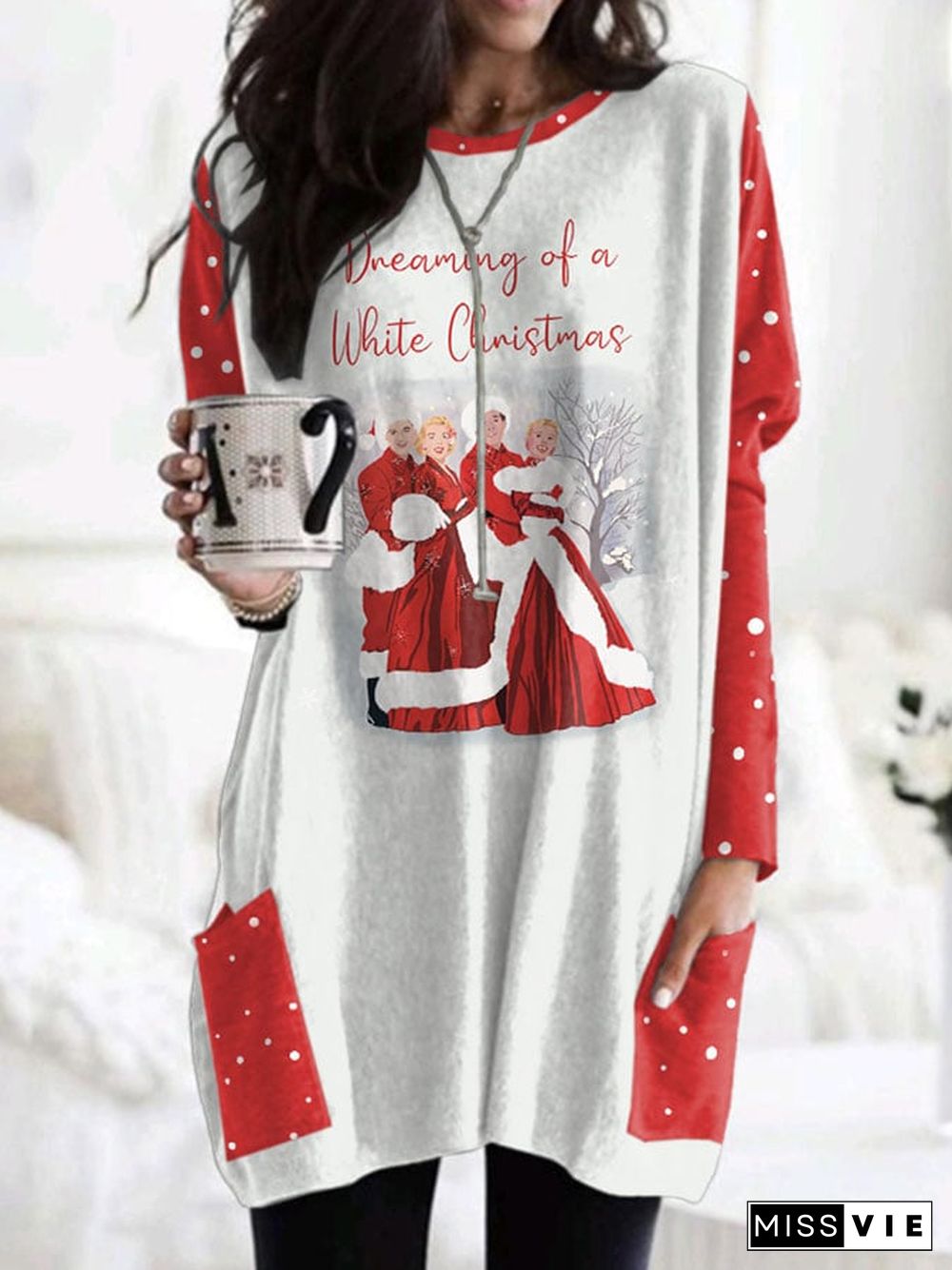 Dreaming Of A White Christmas Print Dress