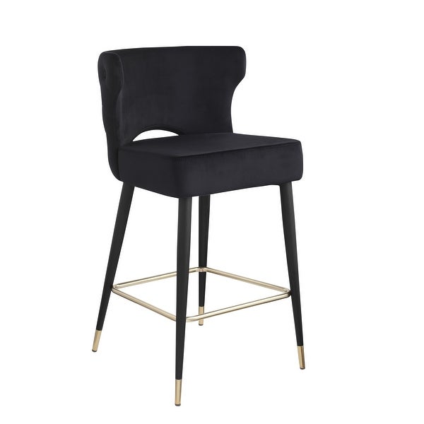 Contemporary Velvet Upholstered Counter Height Stool andh Gold Tippe