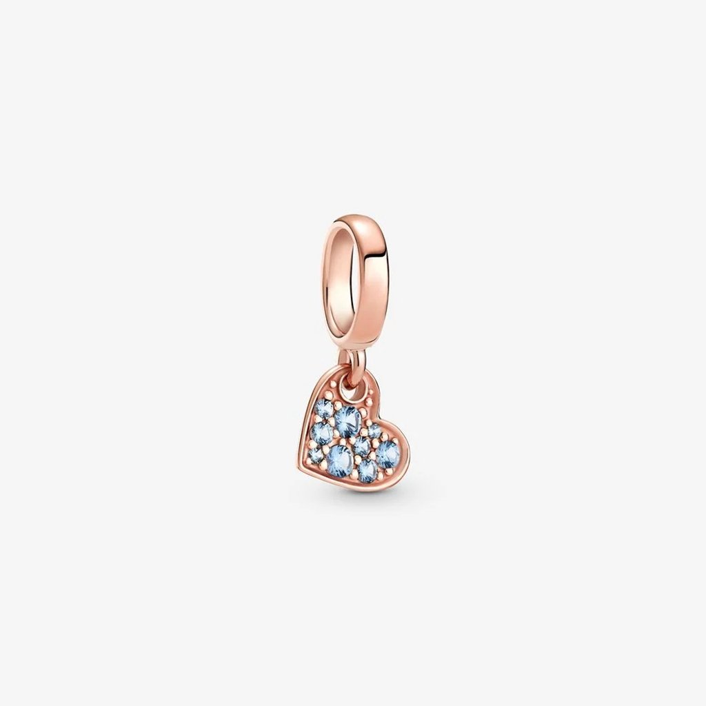 PANDORA  Light Blue Pavé Tilted Heart Dangle Charm