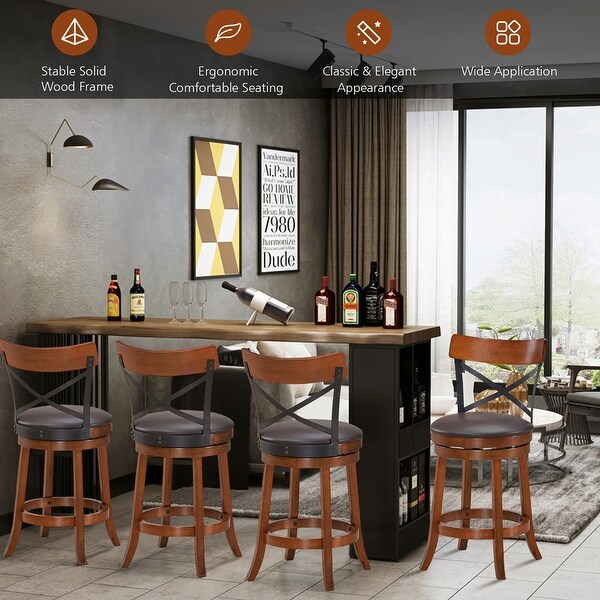 2/4 pcs Bar Stools Swivel 25'' Dining Bar Chairs with Rubber Wood Legs