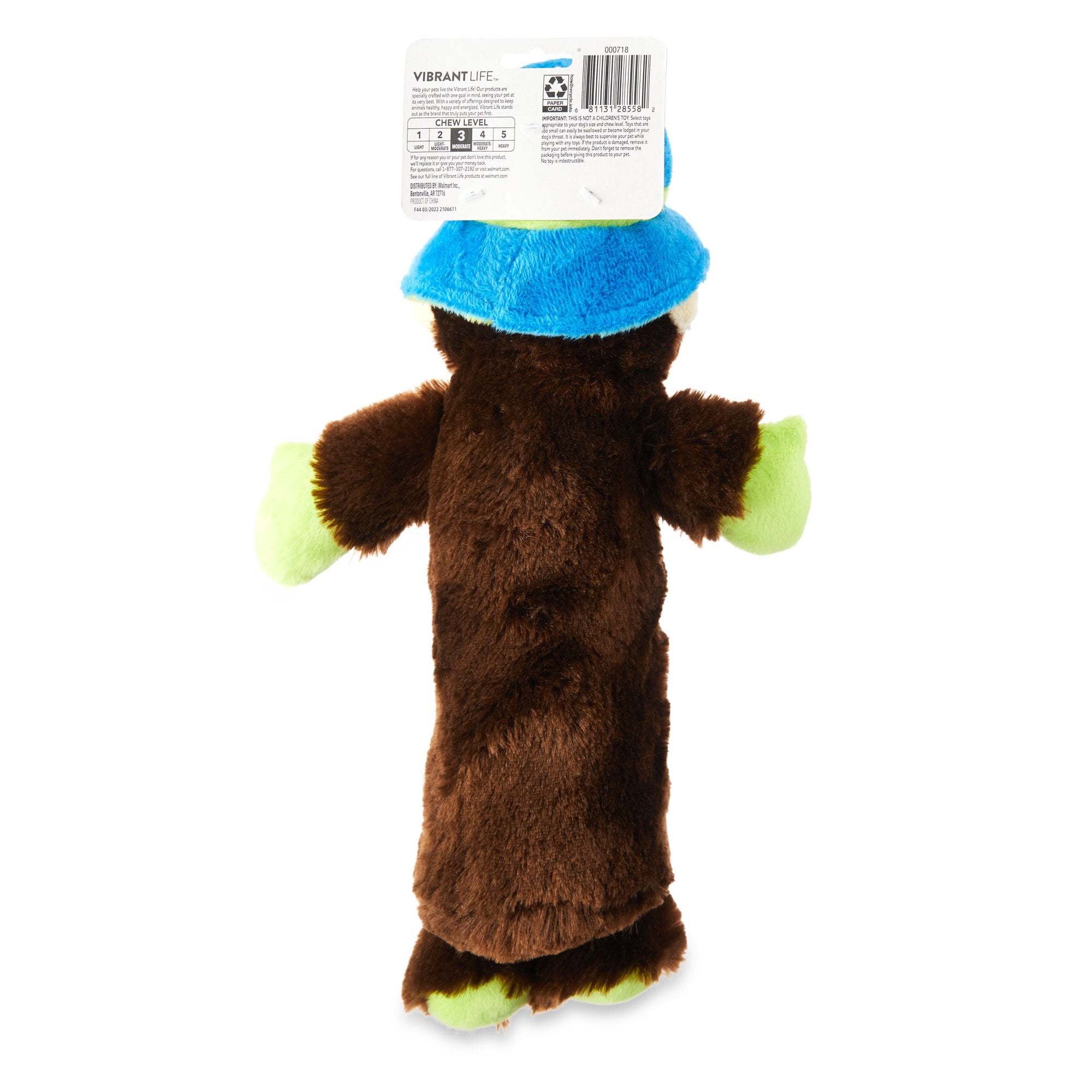 Vibrant Life Plush Dog Toy with Replaceable Bottle， Color May Vary， Chew Level 3