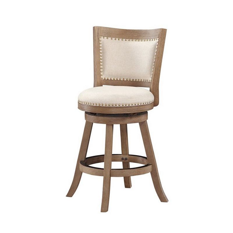 Nailhead Trim Round Counter Stool with Padded seat and Back，Brown and Beige