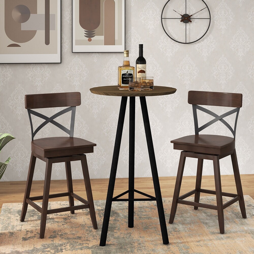 Gymax Set of 4 Wooden Swivel Bar Stools Counter Height Kitchen Chairs