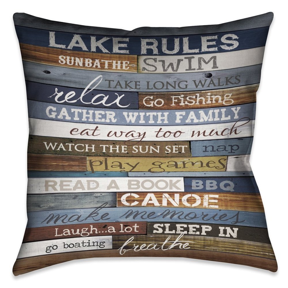 Laural Home Rules of the Lake Indoor  Outdoor Decorative Pillow