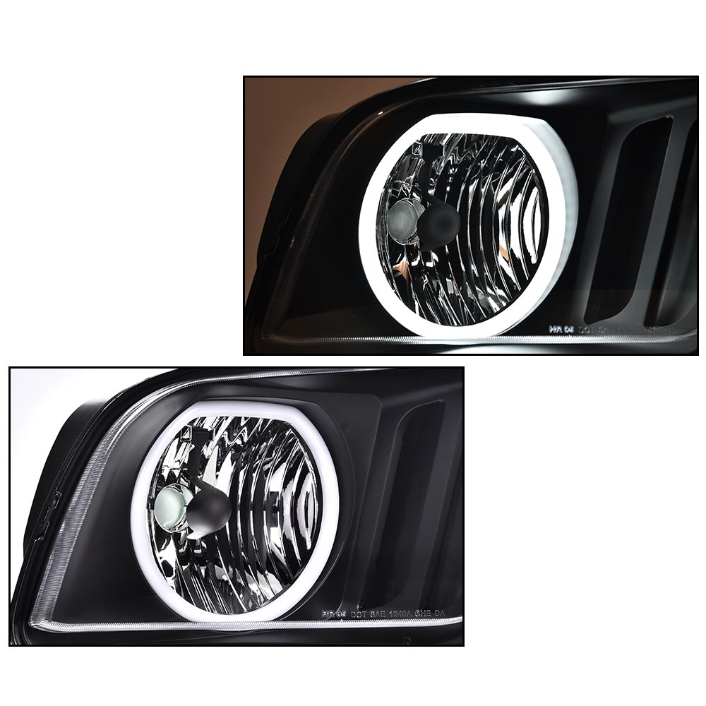 G-Plus Headlights Fit for 2005-2009 Ford Mustang Clear/Black LED DRL Halo Headlights Left and Right