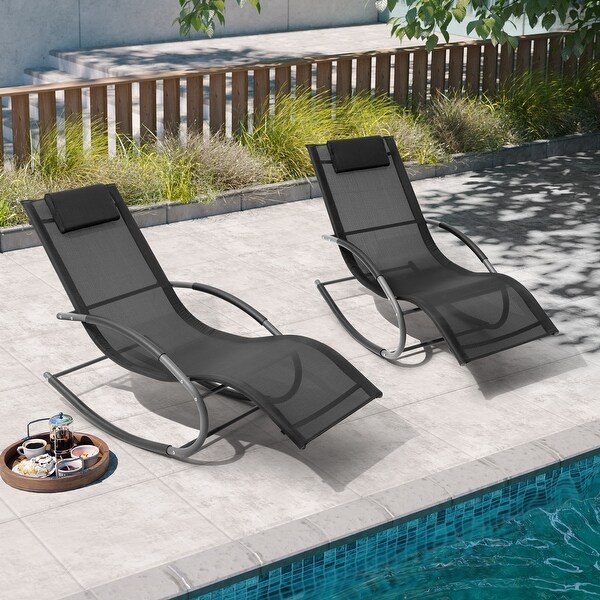 Pellebant Patio Rocking Chairs Chaise Lounge Chairs (Set of 2)