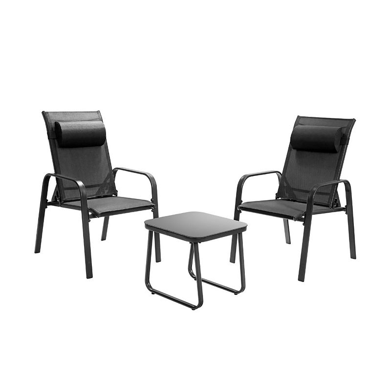 3 Pieces Patio Bistro Furniture Set with Adjustable Backrest