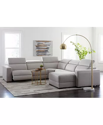 Furniture Nevio 115 3-pc Leather Sectional Sofa with Chaise 2 Power Recliners and Articulating Headrests