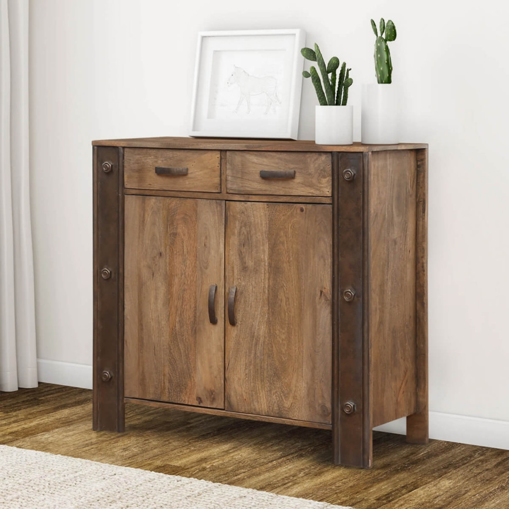 Salina Industrial Solid Wood 2 Drawer Storage Cabinet   Industrial   Accent Chests And Cabinets   by Sierra Living Concepts Inc  Houzz