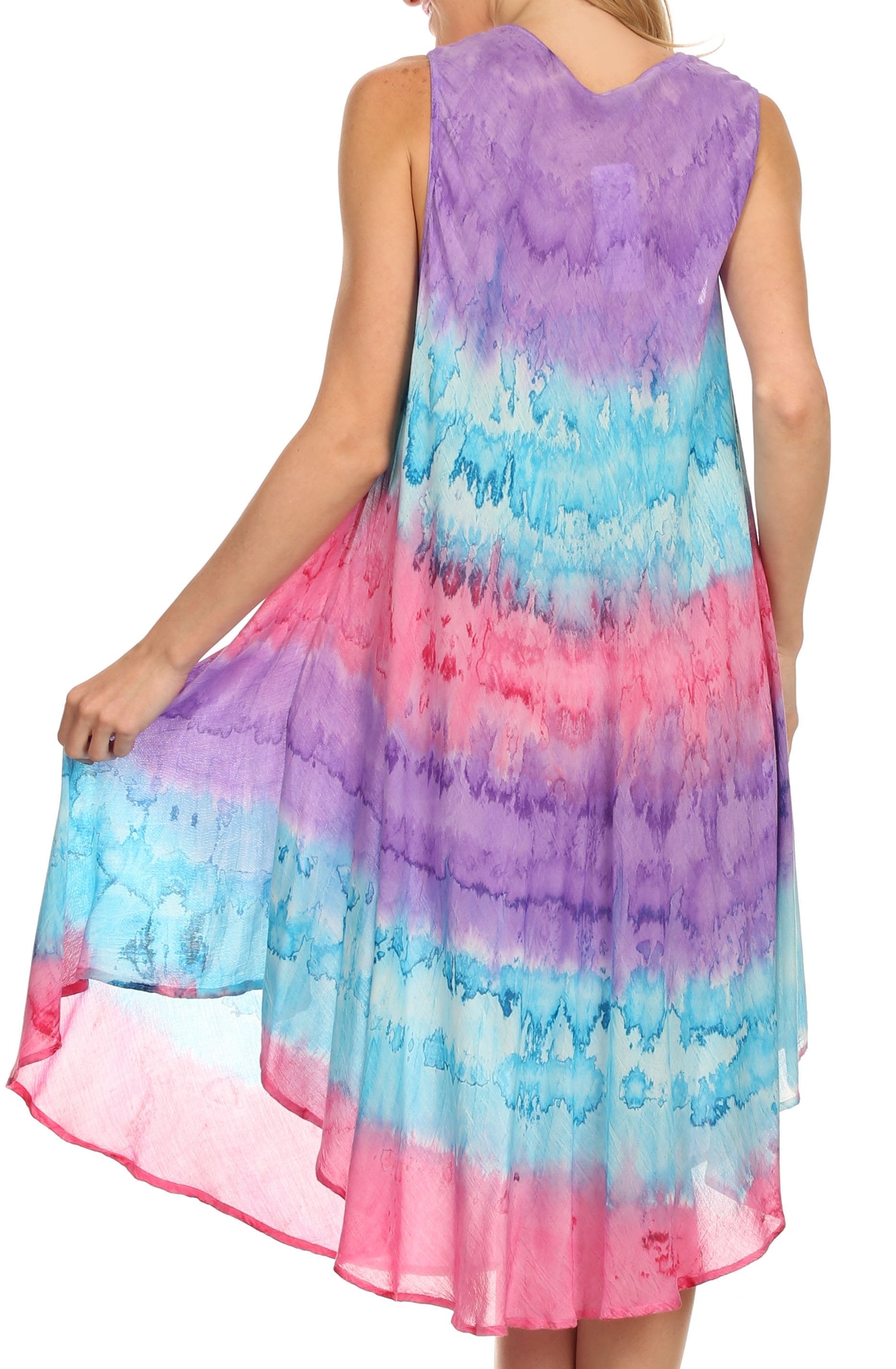 Plus Size Tie Dye Print Asymmetric Hem Sleeveless Midi Dress