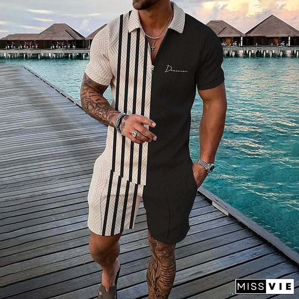 Black Stripes Duval Polo Shirt And Shorts Co-Ord