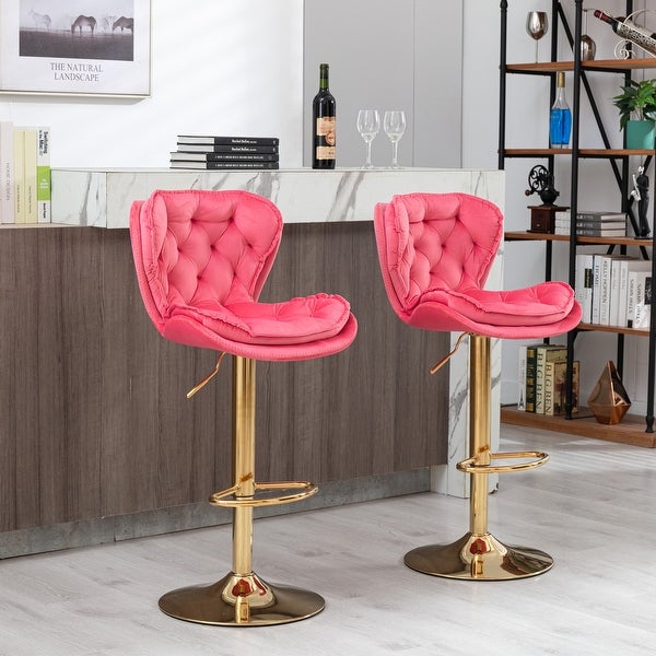 Set of 2 Bar Stools，with Chrome Footrest and Base