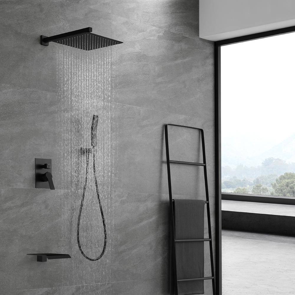 UKISHIRO Single-Handle 1-Spray Tub and Shower Faucet with 12 in. Fixed shower head in Matte Black (Valve Included) SMD00JI2116006