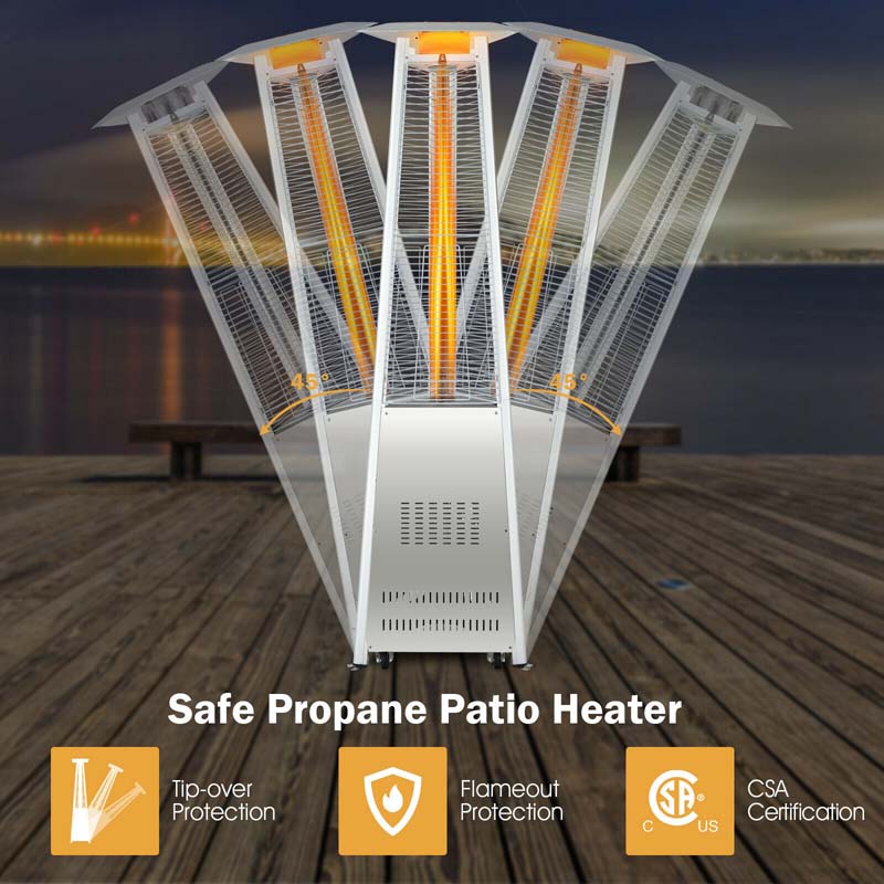 42000 BTU Pyramid Patio Heater Stainless Steel Portable Propane Heater with Wheels