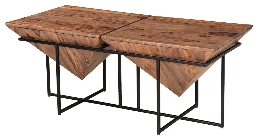 Shep Modern Sheesham Wood Rectangular Pyramid Cocktail Table Black Metal Legs   Industrial   Coffee Tables   by Coast to Coast Imports  LLC  Houzz