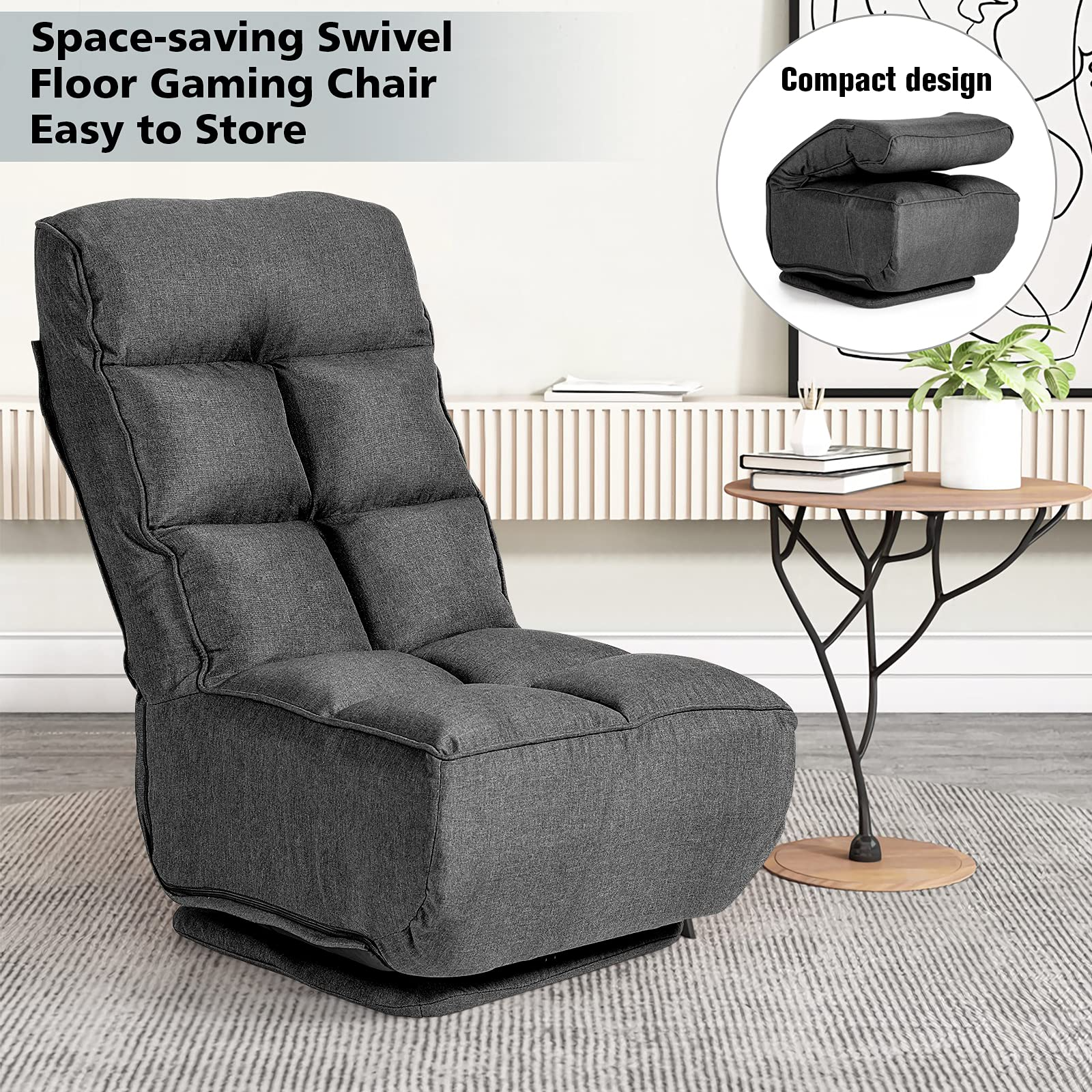 Giantex 360-Degree Swivel Lazy Sofa Floor Chair w/ 6 Adjustable Positions