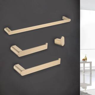 4-Piece Bath Accessory Set with Wall Mounted Bar Set in Brushed Gold CER-LQW1-0586