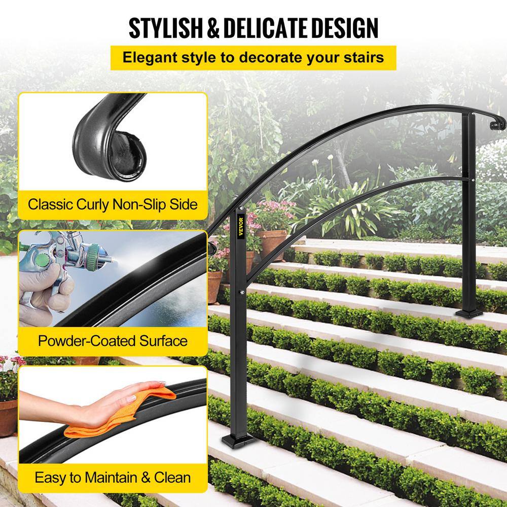 VEVOR Outdoor Handrails Fit 4 to 5 Steps Stair Railing Black Front Porch Hand Rail Wrought Iron Handrail for Concrete Steps 5FTHWTYFSBLACK001V0