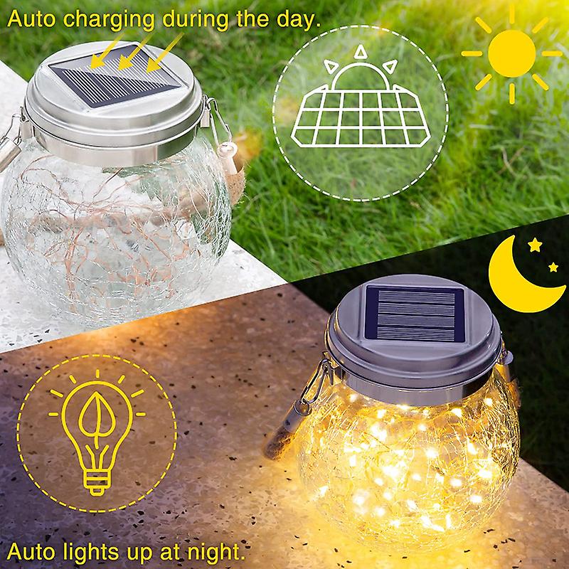 Solar Lights Outdoor Hanging Solar Lantern Crackle Glass Ball Waterproof Garden Decor Lamp For Patio/yard/tree/fence Decoration