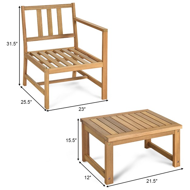 Tangkula 3 In 1 Patio Acacia Wood Table amp Chairs Loveseat Bench With Coffee Table