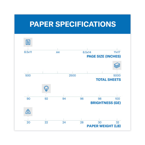 Hammermill Tidal Print Paper， 92 Bright， 20lb， 8.5 x 11， White， 500 Sheets/Ream， 10 Reams/Carton (162008)