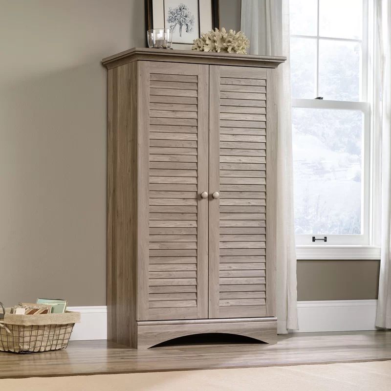 August Grove Contemporary Storage Cabinet with Doors and 4 Adjustable Shelves in Salt Oak