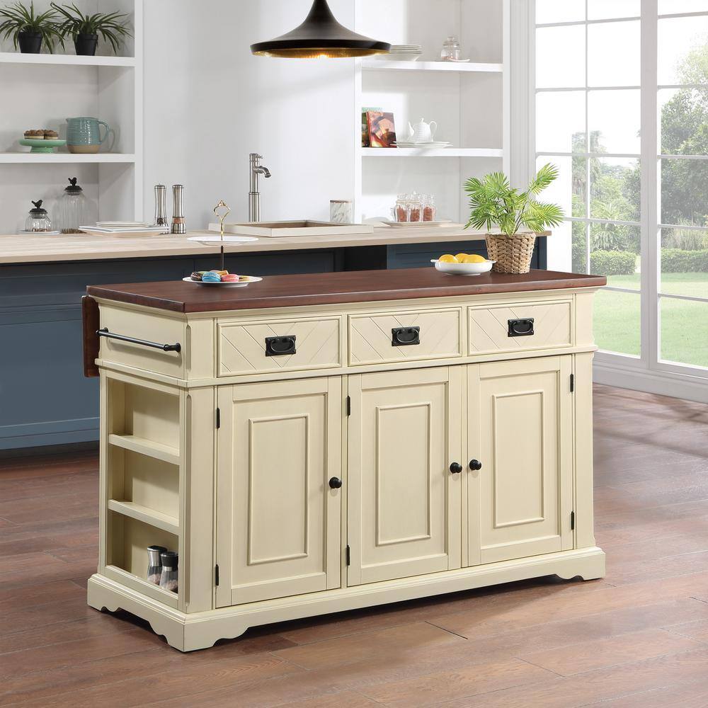 OSP Home Furnishings Palisade Off-White Wood 56.75 in. Kitchen Island with Drawers PAL5675-WHT