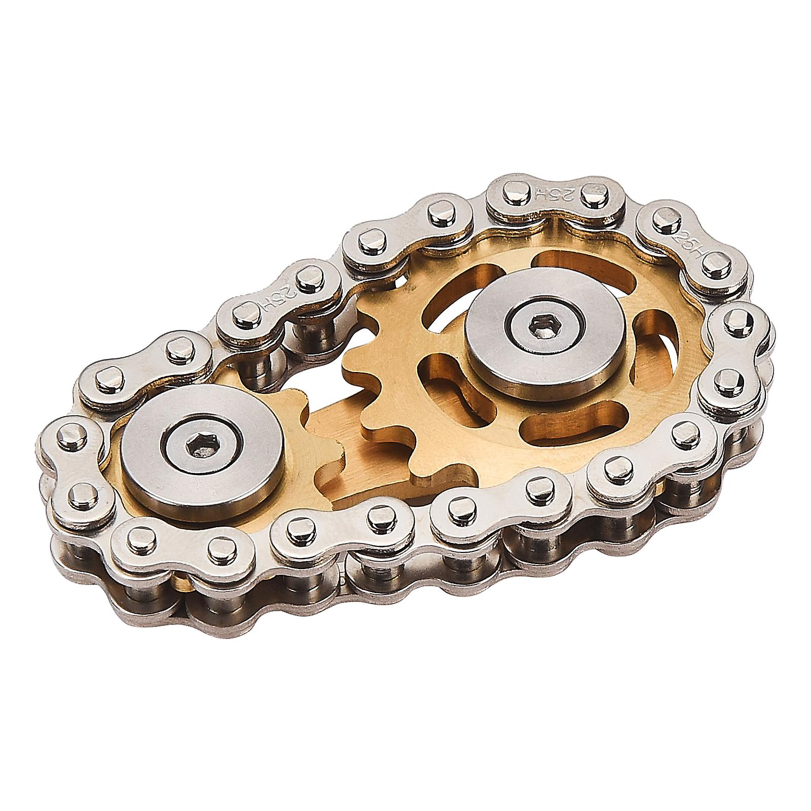 Stainless Steel Gear Chain Fidget Spinner Chainwheel Decompression Toy， Gold