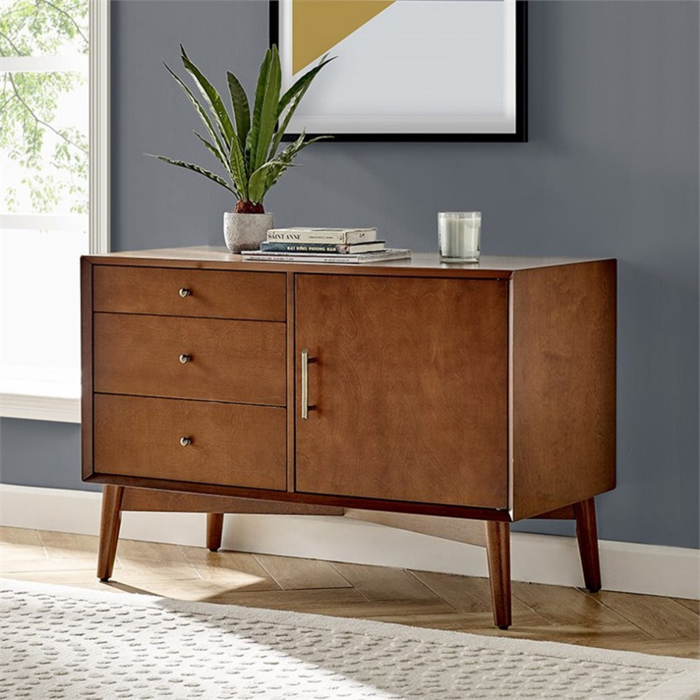 Bowery Hill Mid Century Wood Media Console Table in Mahogany   Midcentury   Entertainment Centers And Tv Stands   by Homesquare  Houzz