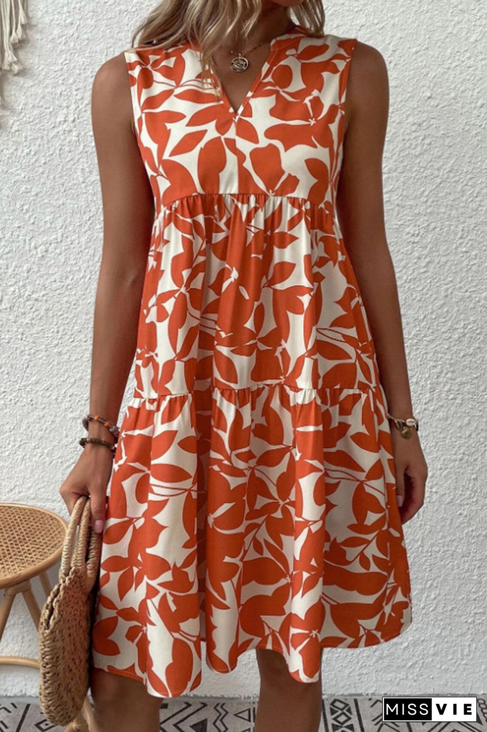 Sleeveless V Neck Flower Print Splicing Dress