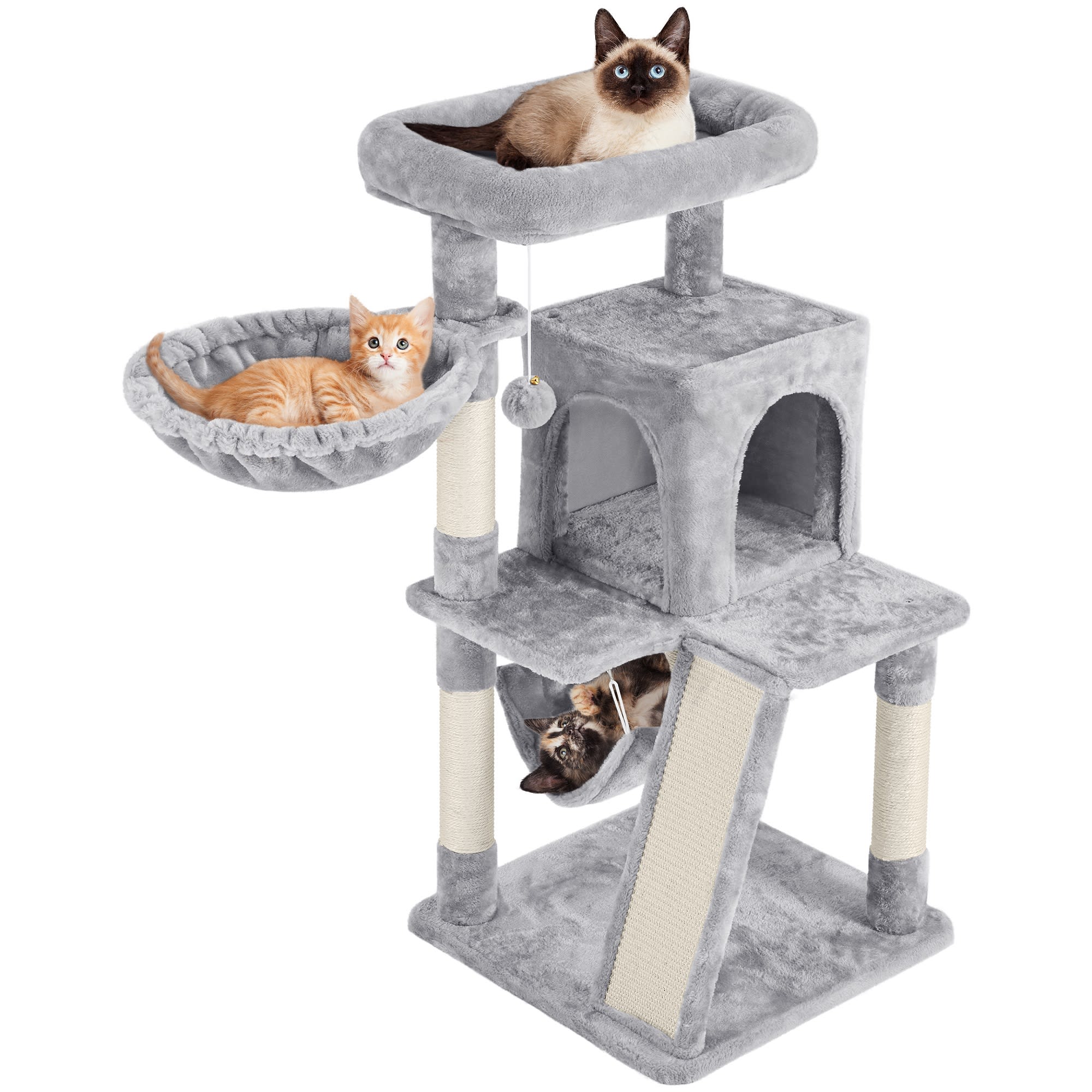 Topeakmart Light Gray Medium Plush Cat Tree with Condo， 40