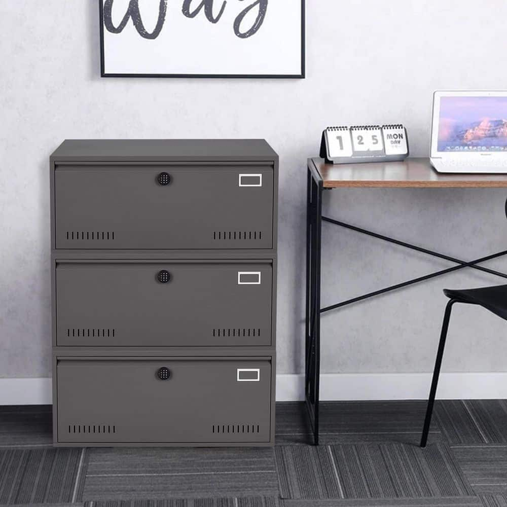 Modern Electronic Digital Lateral Dark Gray File Cabinet with Hanging Rod for letter XD39652945