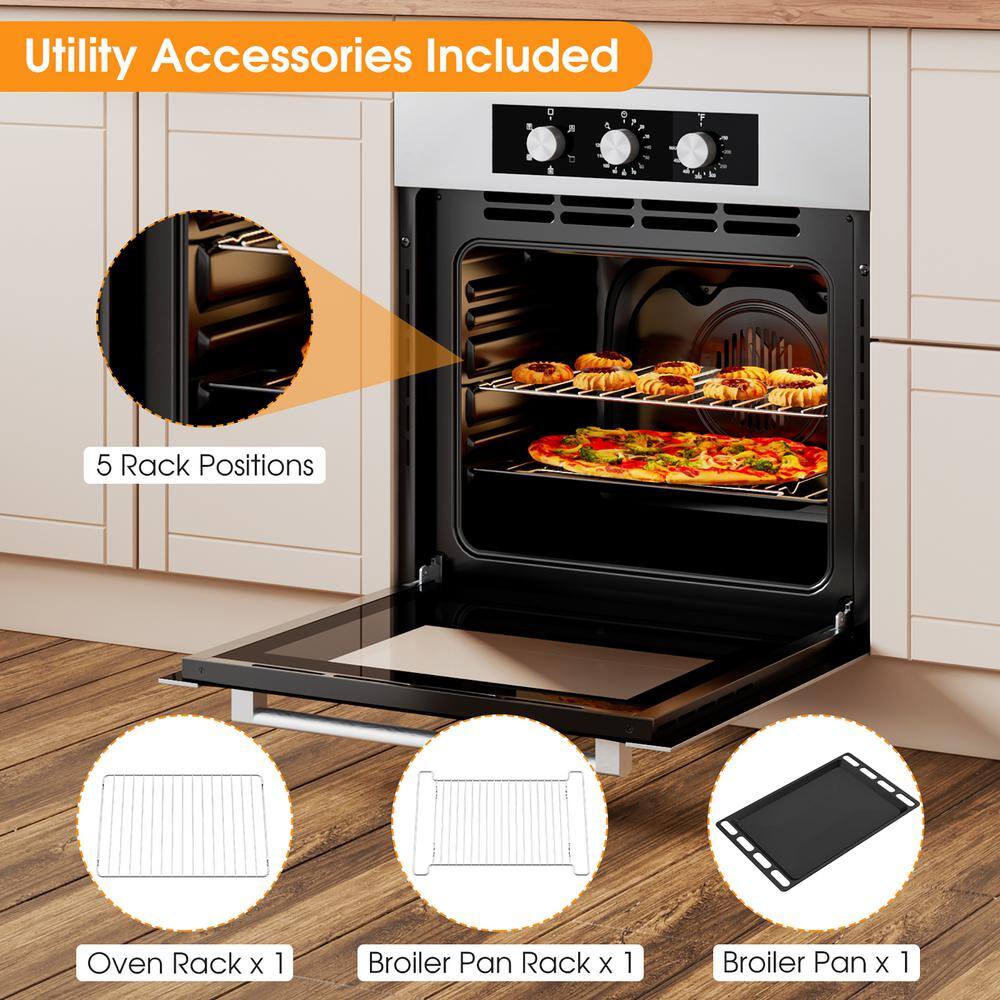 Costway 24 in. Single Electric Wall Oven 2.47 Cu.ft Built-in Oven 2300W w5 Cooking Modes FP10040US-SL