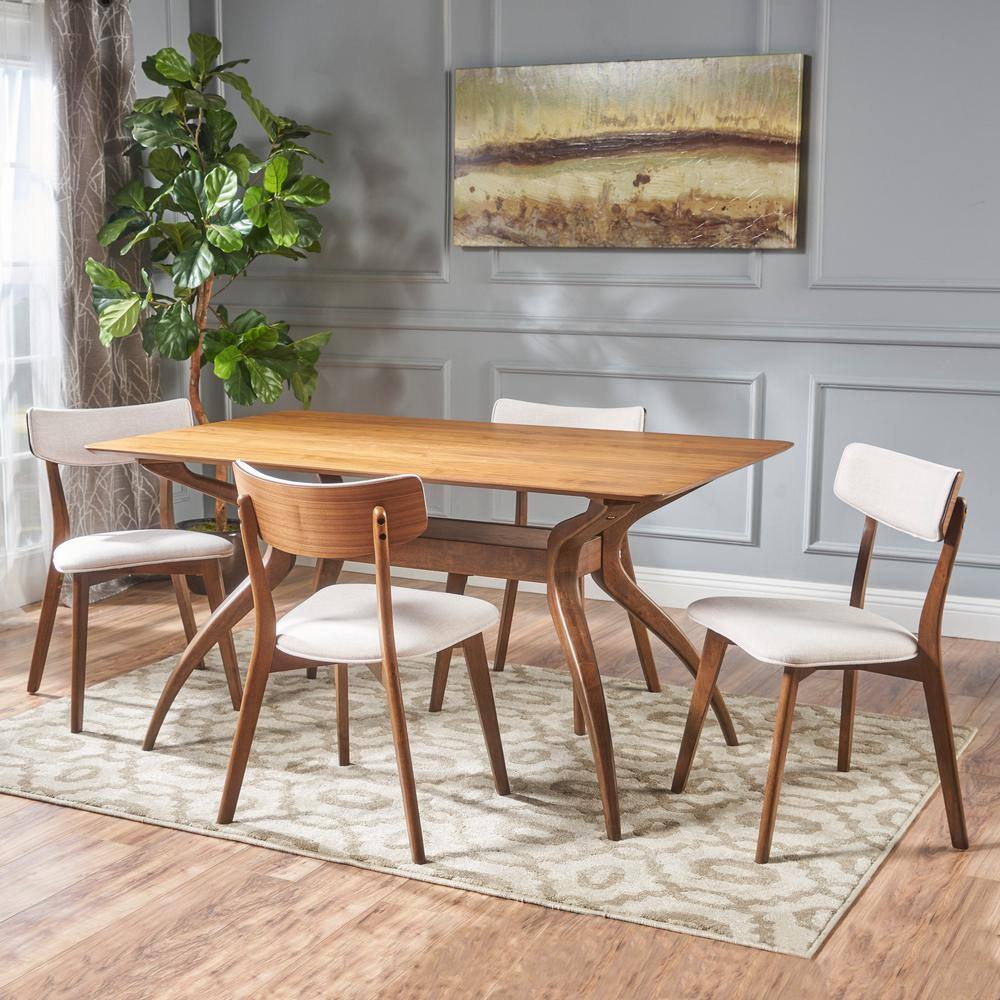 Noble House Nissie 5-Piece Natural Walnut and Light Beige Dining Set 18366