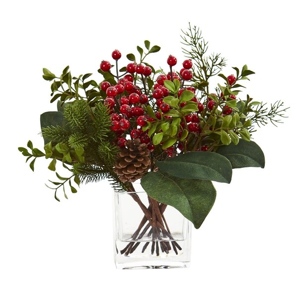 Berry，Pine and Boxwood Artificial Arrangement