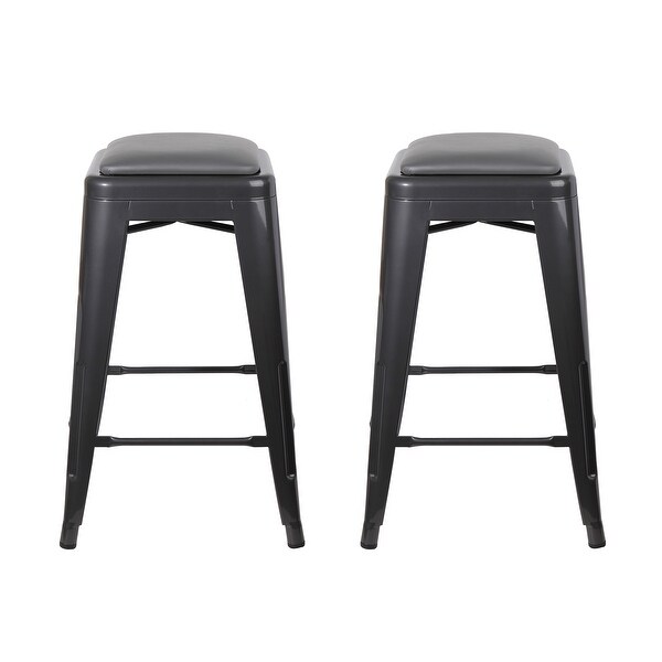 24 inch backless Metal Stool with Leather Cushion seat-Set of 2