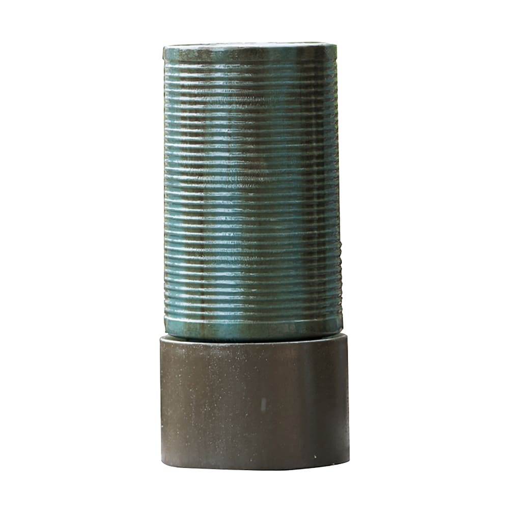 Large Concrete Cylinder Green   Brown Ribbed Water Fountain  Outdoor Bird Feeder / Bath Fountain  Modern Industrial Style