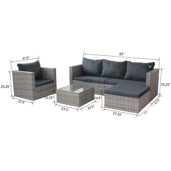 4Piece Rattan Patio Set with Cushioned Wicker Sofa