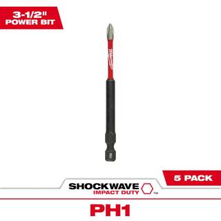 MW SHOCKWAVE Impact Duty 3-12 in. Phillips #1 Alloy Steel Screw Driver Bit (5-Pack) 48-32-4565